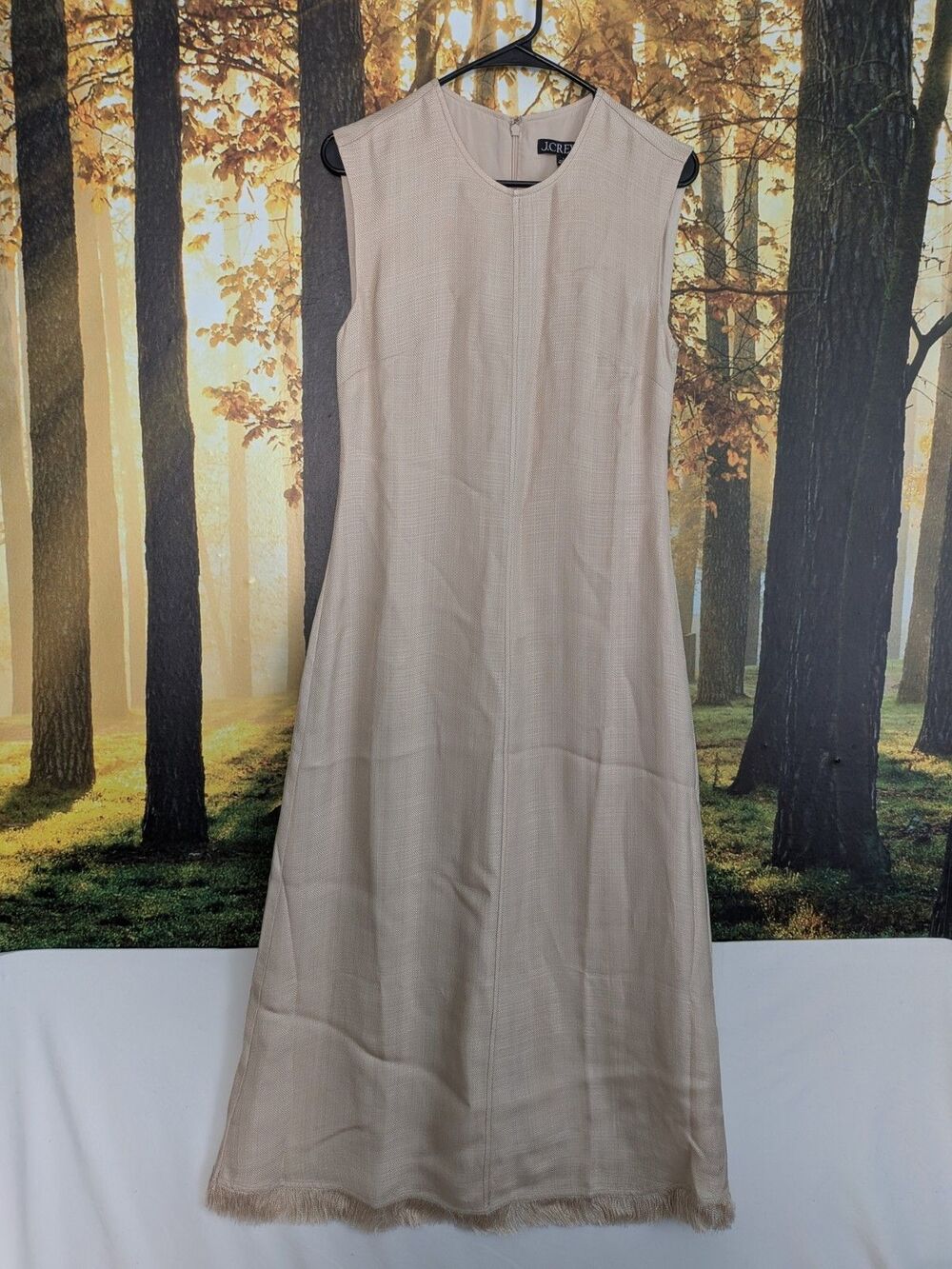 J. Crew Dress Womens 2 Fringe Trim Glossy Twill Cream Gold Midi Sheath Flare - Picture 2 of 16